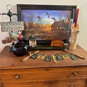 Grandpa Rustic Cabin Fishing Decor Lot Jim Hansel Passing Through Print Art MCM